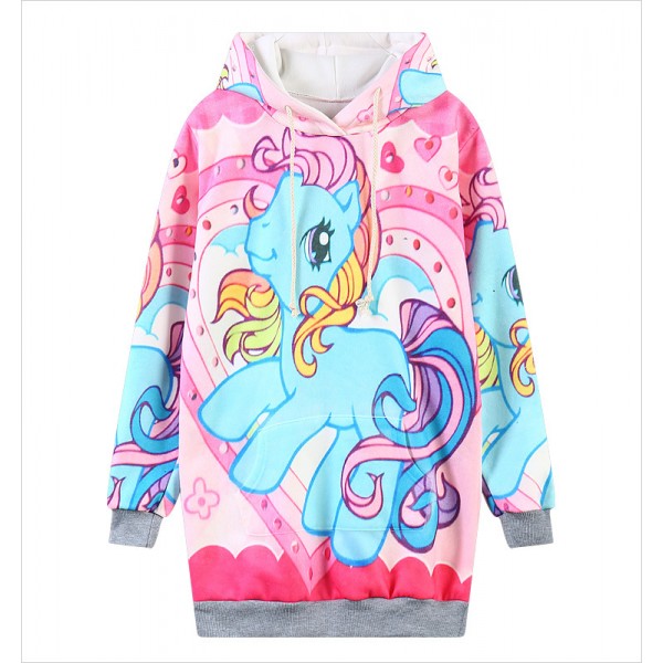 Pink Rainbow Unicorn Harajuku Funky Long Sleeve Fleece Sweatshirts Hoodie Hooded Tops